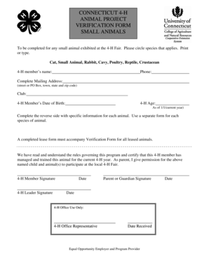 Connecticut 4-H Small Animal Verification Form