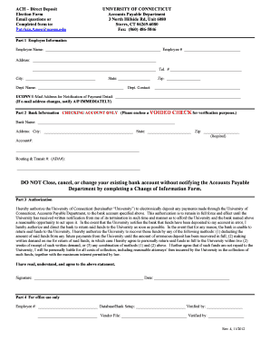 University of Connecticut ACH Direct Deposit Form