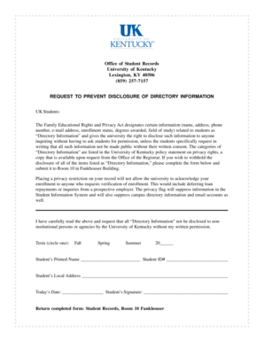 University of Kentucky Directory Information Request Form