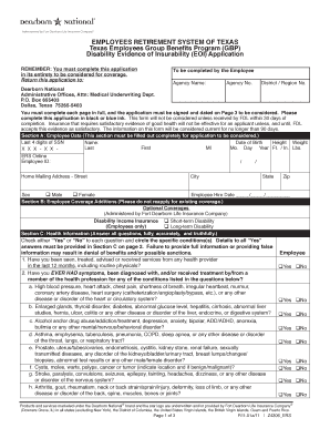 Texas Disability Evidence of Insurability Application