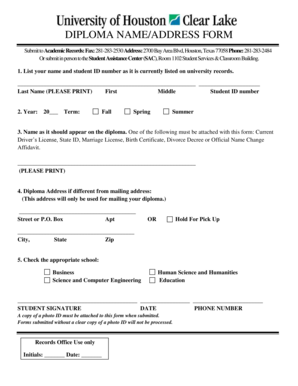 Diploma Name/Address Form