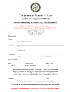 Veterans and Military Affairs Privacy Authorization Form