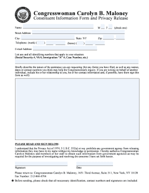 Constituent Information Form and Privacy Release
