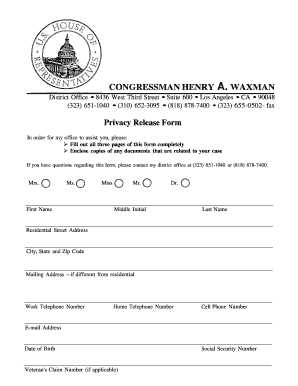Congressman Henry A. Waxman Privacy Release Form