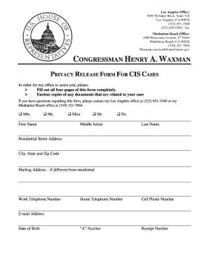 Privacy Release Form for CIS Cases