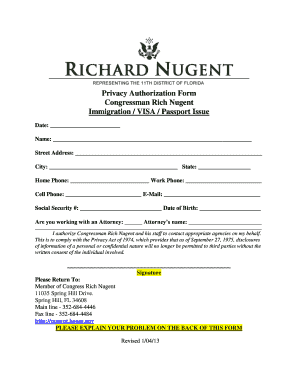 Privacy Authorization Form for Immigration/Visa/Passport Issues