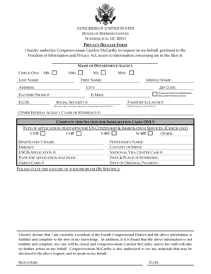 US House Privacy Release Form