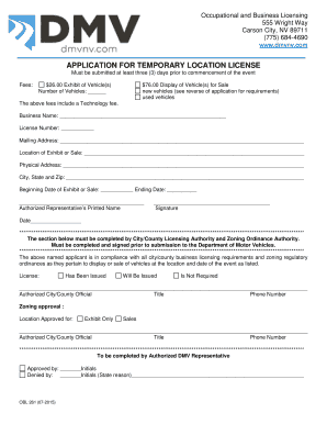 Nevada Temporary Location License Application