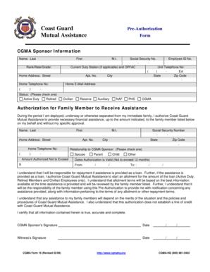 Coast Guard Mutual Assistance Pre-Authorization Form