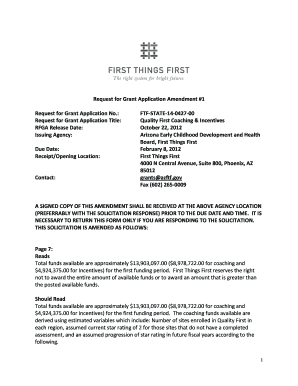 : Request for Grant Application Title: RFGA Release Date: Issuing Agency: Due Date: Receipt/Opening Location: Contact: FTFSTATE14042700 Quality First Coaching &amp - azftf