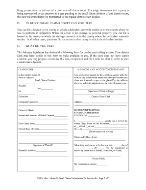 Arkansas Small Claims Court Form