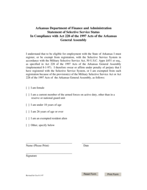 Arkansas Selective Service Status Statement