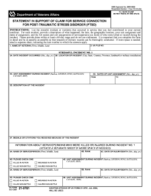 VA Form 21-0781 Statement for PTSD Service Connection