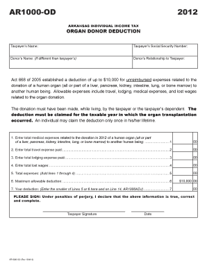 Arkansas Organ Donor Deduction Form