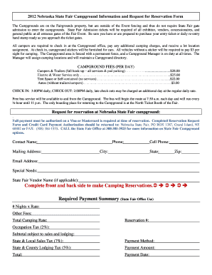 Nebraska State Fair Campground Reservation Form