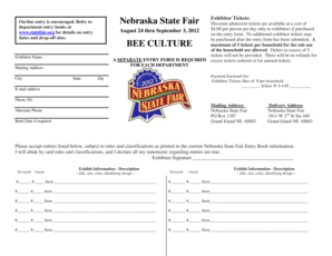 Nebraska State Fair Exhibitor Tickets Form