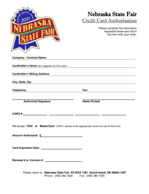 Nebraska State Fair Credit Card Authorization