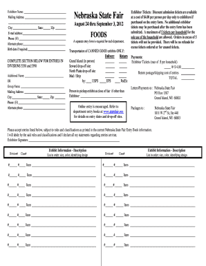 Nebraska State Fair Exhibitor Entry Form