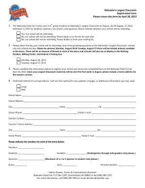 Nebraska Largest Classroom Registration Form