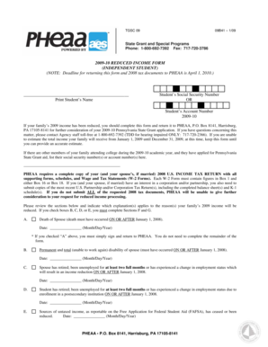 2009-10 Reduced Income Form