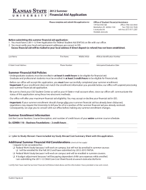 2012 Summer Financial Aid Application