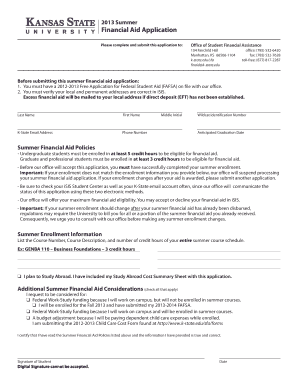 2013 Summer Financial Aid Application