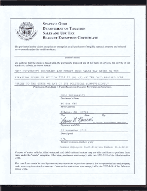 Ohio Sales and Use Tax Blanket Exemption Certificate