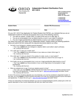 Independent Student Clarification Form