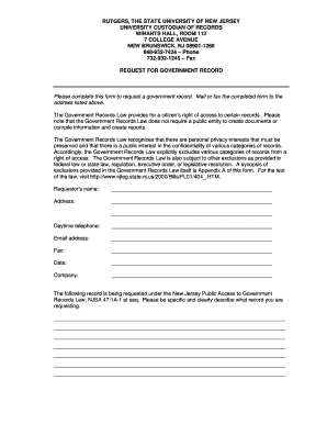 New Jersey Government Record Request Form