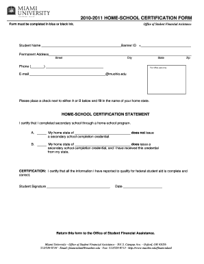 2010-2011 Home-School Certification Form