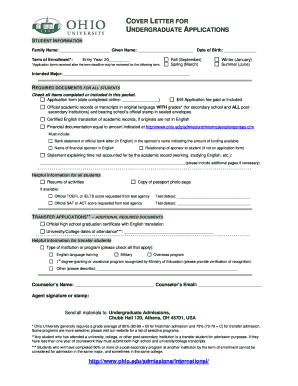Undergraduate Application Cover Letter