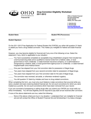 Drug Conviction Eligibility Worksheet