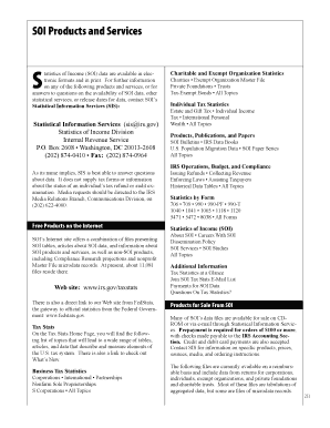 IRS Statistics of Income Products and Services