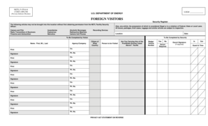 NETL Form 470.1-5 Foreign Visitors (log sheet) - netl doe