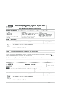 Form 8892 Gift/Generation-Skipping Transfer Tax Extension