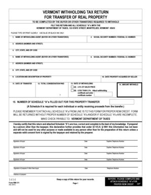 Vermont Withholding Tax Return for Real Property Transfer