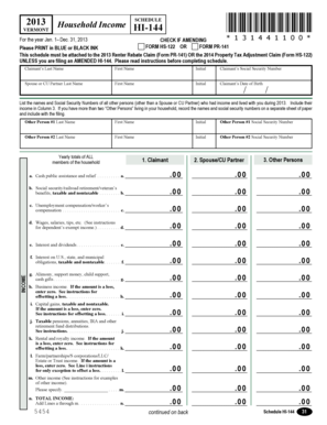 Vermont Household Income Schedule HI-144