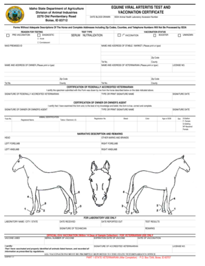 Idaho Equine Viral Arteritis Test and Vaccination Certificate