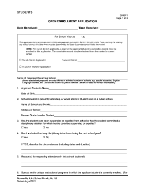 Idaho Open Enrollment Application Form