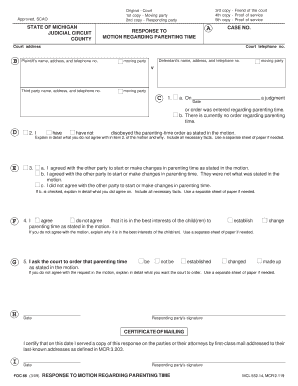 Response to Motion Regarding Parenting Time