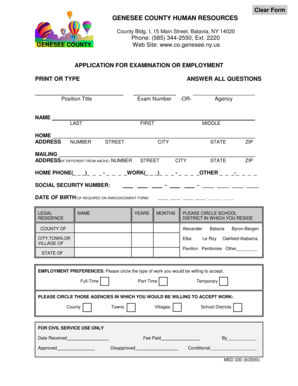 Genesee County Application for Examination or Employment