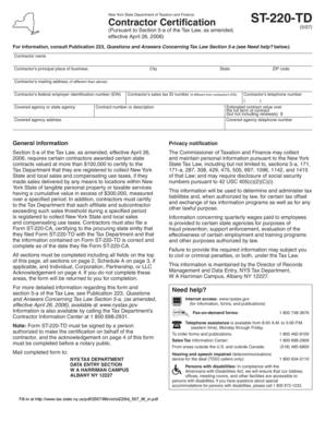New York Contractor Certification ST-220-TD