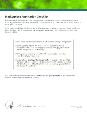 Health Insurance Marketplace Application Checklist