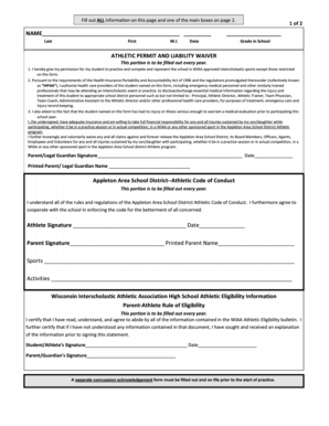 Wisconsin Athletic Permit and Liability Waiver