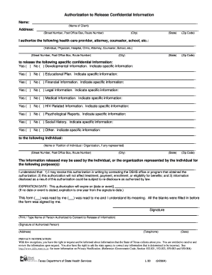 Authorization to Release Confidential Information