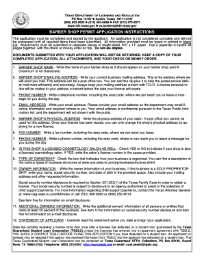 Texas Barber Shop Permit Application