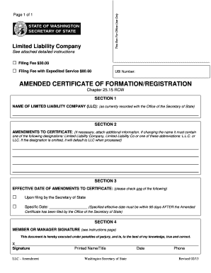 Washington LLC Amended Certificate of Formation