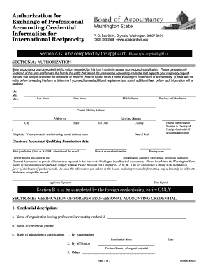 Authorization for Exchange of Professional Accounting Credential Information