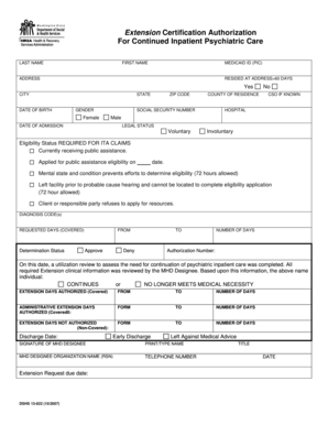 Extension Certification for Inpatient Psychiatric Care
