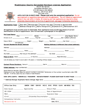 Washington County Concealed Handgun License Application